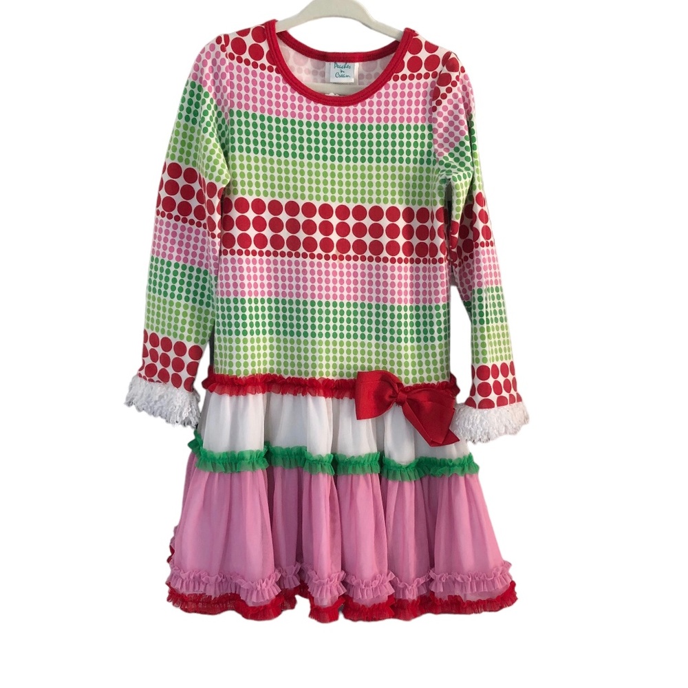 Peaches 'N Cream Pink Red Green polka dot Christmas Dress 4